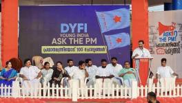 CPI(M) state secretary MV Govindan inaugurates ‘Ask the PM’ public meeting in Kollam and questions the BJP government’s silence on former J&K governor Satya Pal Malik’s revelations on the 2019 Pulwama explosion. (Image Courtesy: DYFI Kerala).