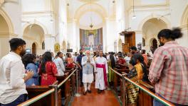 Prime Minister Narendra Modi during his visit to Sacred Heart Cathedral Catholic Church, in New Delhi, Sunday, April 9, 2023. 