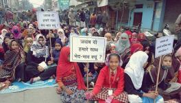 Residents of Haldwani protest. 