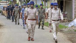 Security personnel conduct a route march in Nadia on June 22, 2023 ahead of the West Bengal panchayat elections. | Photo Credit: PTI