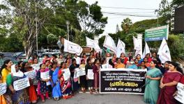 AIDWA members took out a rally in Thiruvananthapuram in solidarity with the affected people of Manipur. 