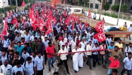 CITU holds a rally to hoist the union flag outside the Unipres factory. Image credit: CITU
