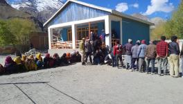 voters waiting to cast votes for the 5th LAHDC Kargil elections, in Kargil, Wednesday.
