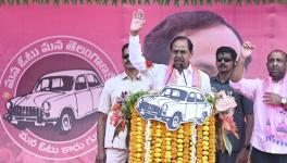 Telangana Chief Minister and BRS chief K Chandrasekhar Rao addresses a public meeting ahead of the the state Assembly elections, in Bodhan, Wednesday, Nov. 15, 2023.