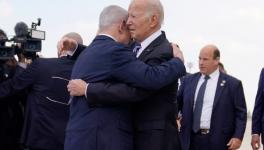 US President Joe Biden (R) and Israeli Prime Minister Benjamin Netanyahu at Ben Gurion Airport, Tel Aviv, Israel, Oct 18, 2023