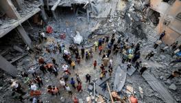 Civilians search for survivors among the rubble in an Israeli airstrike on Khan Yunis. (Photo: PMFA/X)