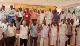 The two-day protest commenced with trade union and farmers’ leaders raising slogans