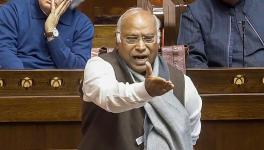 Leader of the Opposition in Rajya Sabha Mallikarjun Kharge speaks in the House during the Winter session of Parliament, in New Delhi, Monday, Dec. 11, 2023.