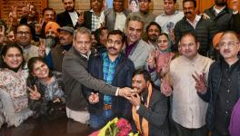 BJP�s Manoj Sonkar being greeted by party councillors after he won the post of Mayor in the Chandigarh municipal corporation polls, in Chandigarh, Tuesday, Jan. 30, 2024. (PTI Photo) (PTI01_30_2024_000202B)