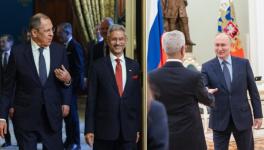 India’s External Affairs Minister S. Jaishankar with Russian Foreign Minister Sergey Lavrov (L) and President Vladimir Putin (R) in Moscow during a five-day visit to Russia (Dec 24-29, 2023)