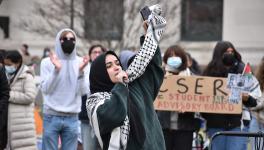 Students make speeches at the Gaza Solidarity Encampment at Columbia University (Photo: Sofia Dadap)