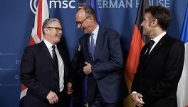 Prime Minister Keir Starmer, French President Emmanuel Macron, and German Chancellor Frederich Merz at the Munich Security Conference in February 2026. Photo: No. 10 Downing Street