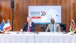 Dr. Korir Sing’Oei, of Kenya's Department for Foreign Affairs, with French Ambassador to Kenya and Somalia Arnaud Suquet. Photo: Kenyan Foreign Ministry