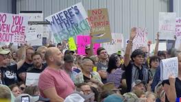 Protestors voice opposition to an approved 40,000 acre data center in rural Utah at the Box Elder County Commission meeting on May 4. Photo: screenshot