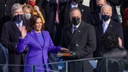Kamala Harris being sworn in as US Vice-President. At right extreme is President Joe Biden. Washington, DC, January 20, 2021