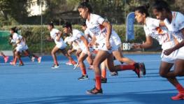 The Indian junior women’s hockey squad members at SAI Bengaluru