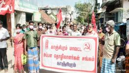 Appalam workers protest in Kanchipuram on November 24. Image courtesy: Theekkathir.
