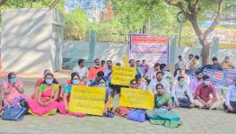 Guest lecturers protesting in the directorate of collegiate education campus in Chennai.
