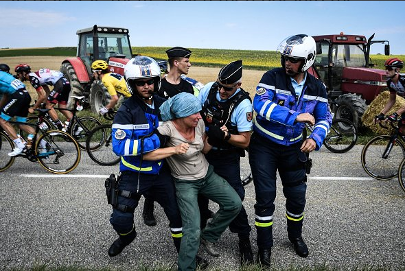 French farmers protesting during Tour de France.