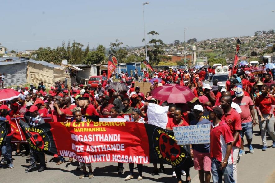 Members of Abahlali baseMjondolo in a march on Friday October 5
