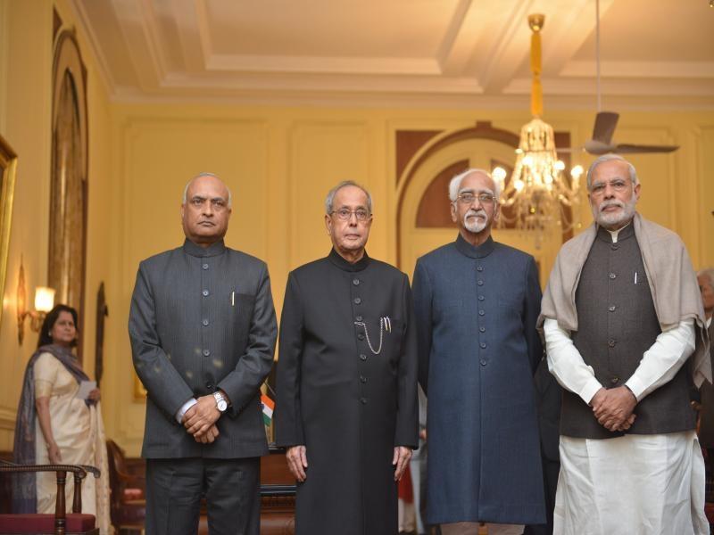 Chief Information Commissioner RK Mathur (far left) at his oath ceremony in 2016. | Image Credit: Central Information Commission website.