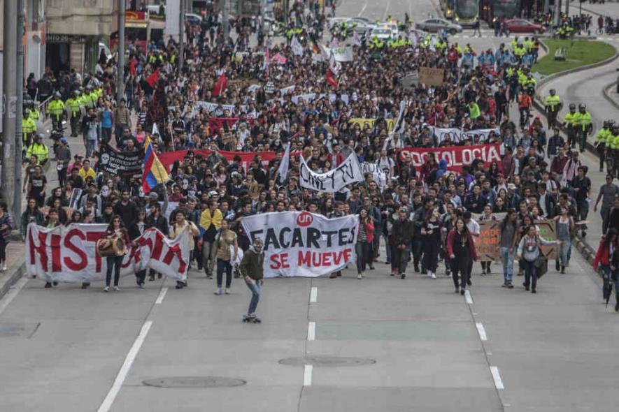 Students march in Bogotá in May 2018