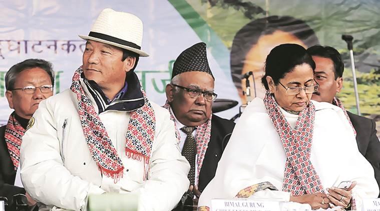 West Bengal Chief Minister Mamata Banerjee shares the stage with Bimal Gurung