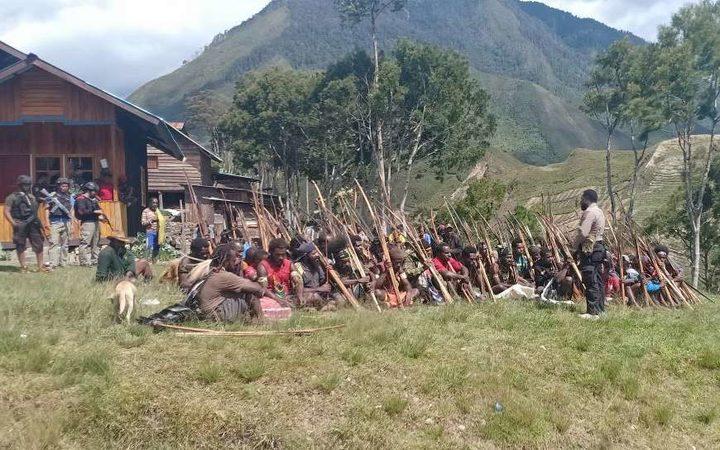 Indonesian security forces in a village of Papua's Highlands region as they pursue independence fighters in October