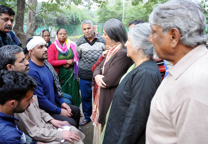File photograph of CPI(M) Politburo members Brinda Karat and Subhashini Ali visiting attacked Kashmiris at Delhi