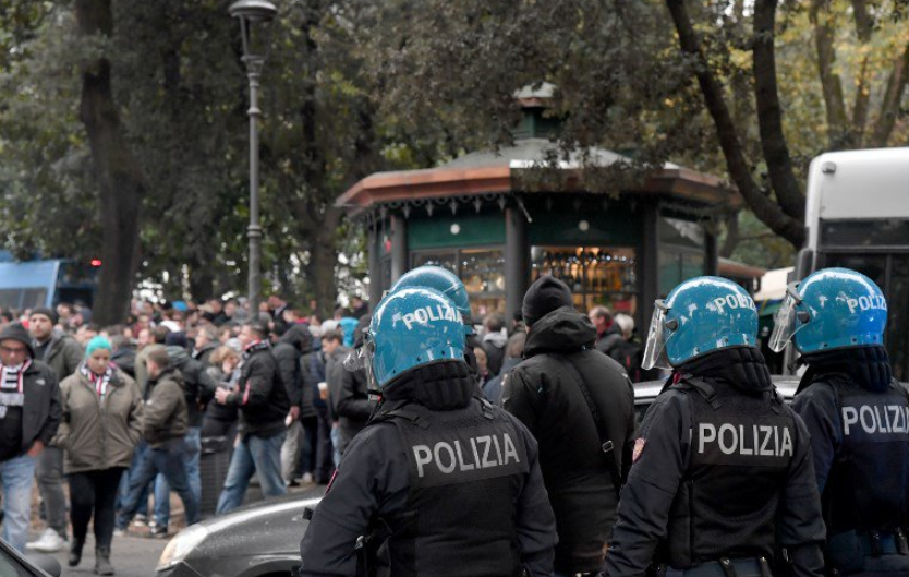 Lazio and Sevilla fans brawl in Rome ahead of the UEFA Europe League match between the sides