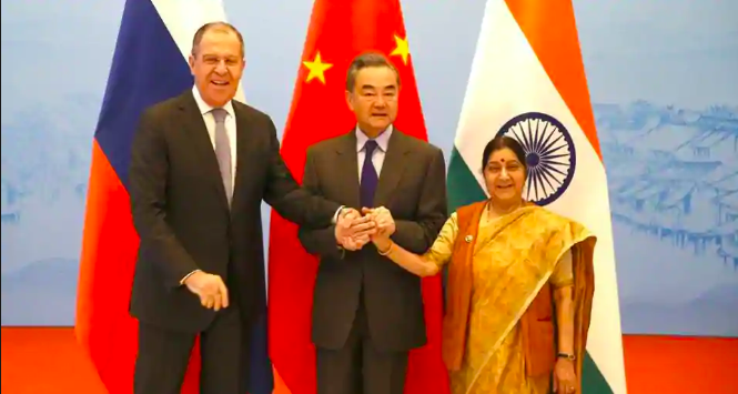 Foreign ministers of Russia, India and China on the sidelines of the RIC meet at Zhejiang