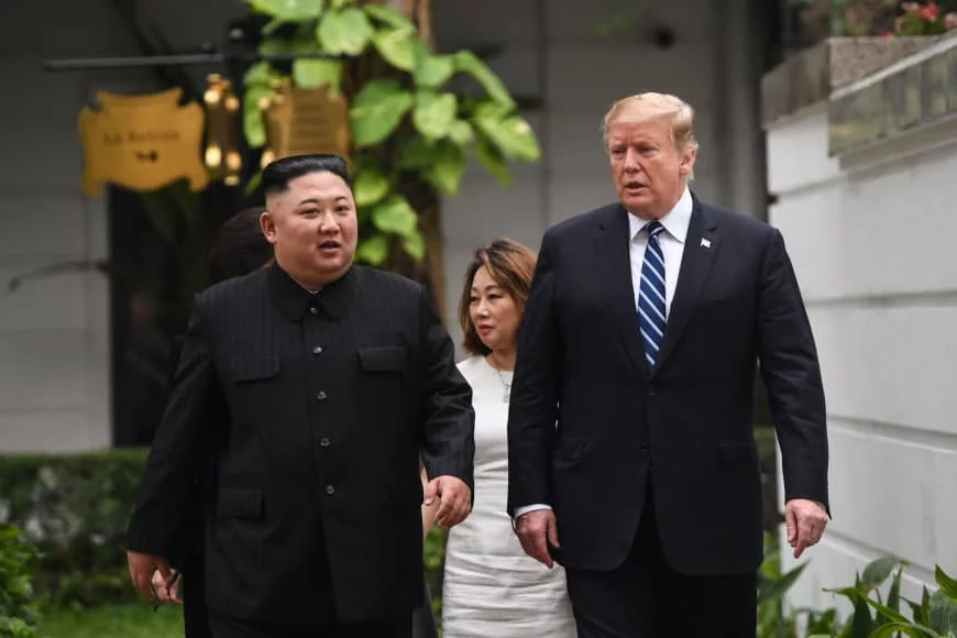 Photograph of North Korean ruler Kim Jong Un and President of the United States, Donald Trump at Hanoi Summit