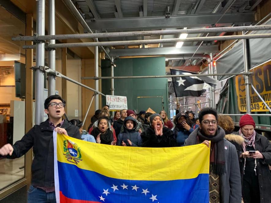 Militants from NYC blocked the entrance of the Venezuelan consulate when opposition forces attempted to occupy it and host a party. 
