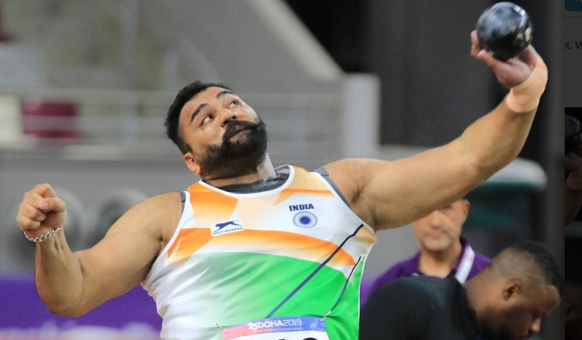 Tajinder Pal Singh Toor in the shot put final at the Asian Athletics Championships in Doha