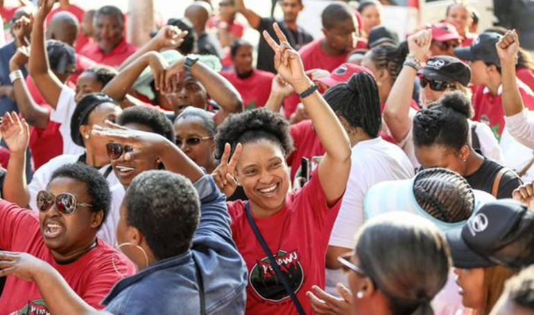 SARS workers celebrate after the end of the strike
