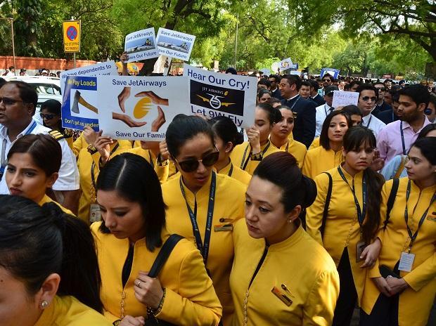 Jet Airways' Employees Protest Outside Civil Aviation Ministry