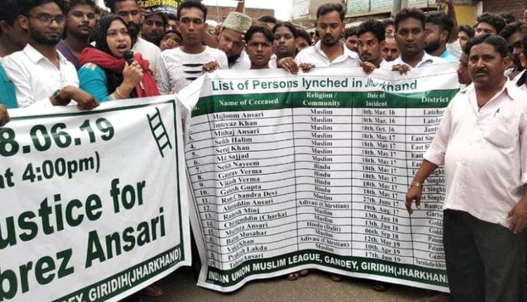 On Friday, protesters carrying list of lynching victims in Jharkhand during Justice for Tabrez Ansari protest in Gandey, Giridih