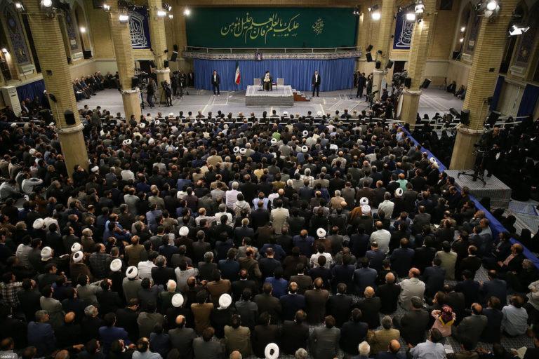 Iran’s Supreme Leader Ayatollah Ali Khamenei addresses an Eid gathering of academics, scholars, intellectuals and elites, Tehran, May 29, 2019