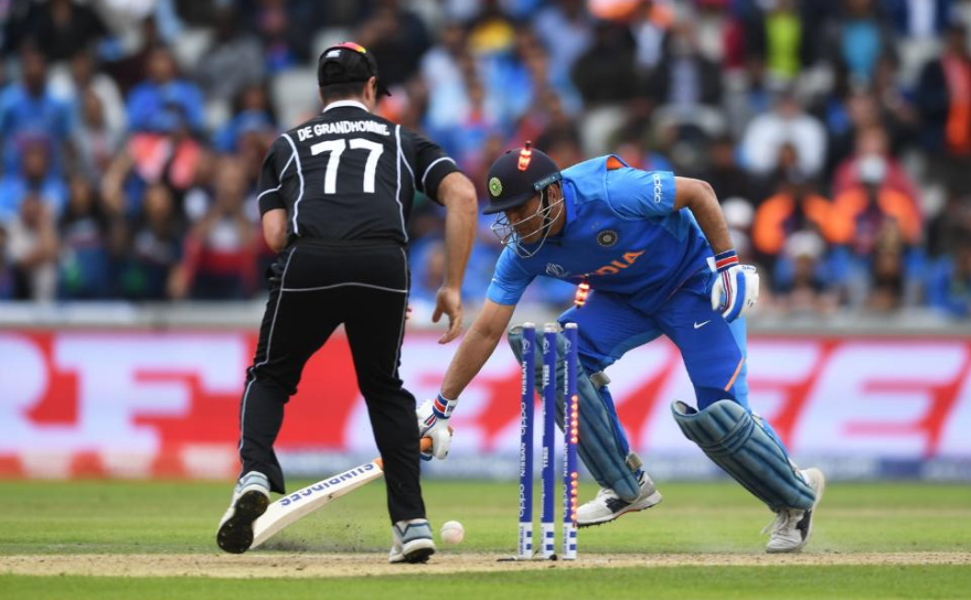 Indian cricket team's MS Dhoni gets run out during the ICC World Cup semifinal against New Zealand