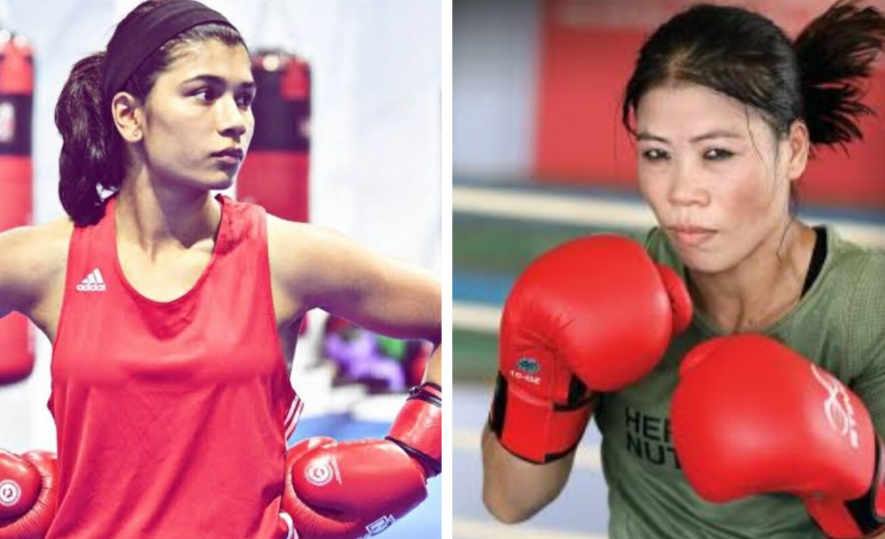 Indian boxers Nikhat Zareen and MC Mary Kom