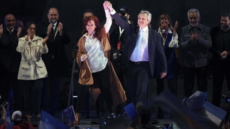 Cristina Fernández de Kirchner and Alberto Fernández celebrate their victory in the primary elections in Argentina.