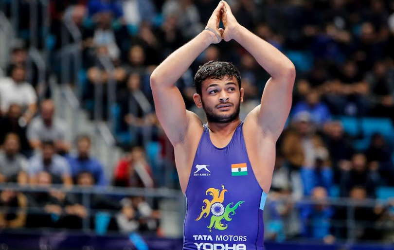 Indian wrestler Deepak Punia at the UWW World Wrestling Championships