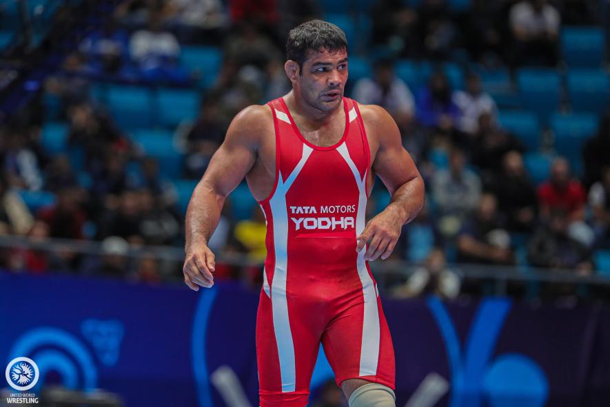 Indian wrestler Sushil Kumar in action at the UWW World Wrestling Championships in Nur-Sultan