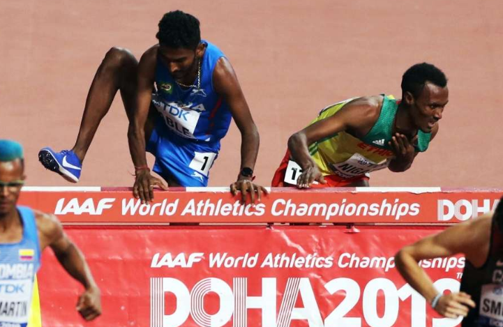 Despite falling in the heats, Avinash Sable (left) made it to the final and broke the national record in the 3000m steeplechase, earning a berth for the Tokyo Olympics (Photo: Doha 2019/Twitter).