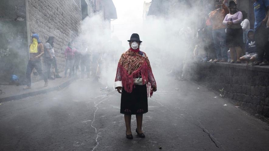 Indigenous woman in the streets of Quito during the protests.