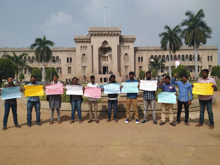 Telangana students protest against UAPA arrests.