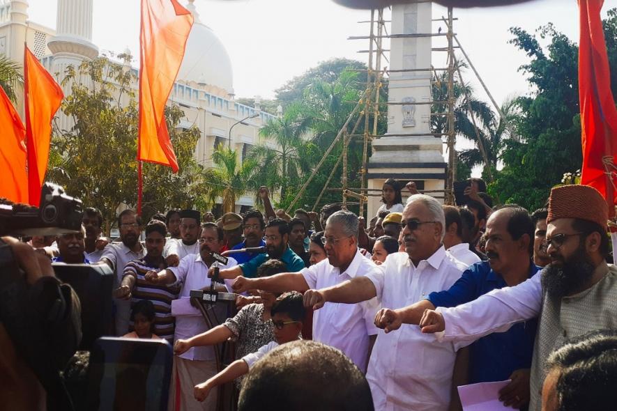 Kerala chief minister Pinarayi Vijayan joined the human chain at the Martyrs’ Square in Palayam, Trivandrum city.