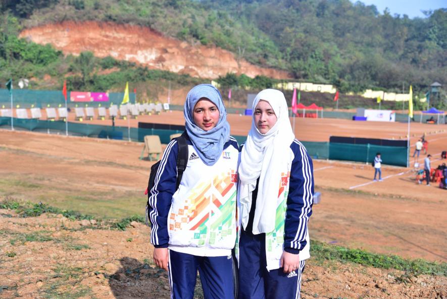 Archers Nusrat Rehman and Yasmeen Batool from Ladakh at the Khelo India Youth Games 2020 archery venue.