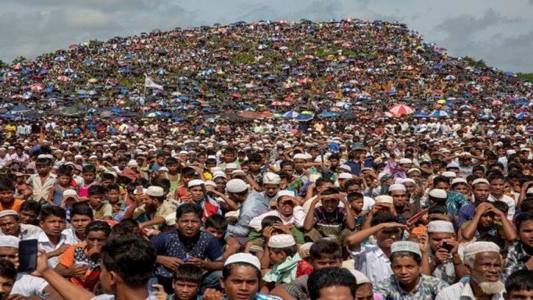 Rohingya refugees demonstrate at Cox Bazar in Bangladesh. (Photo: Getty Images)