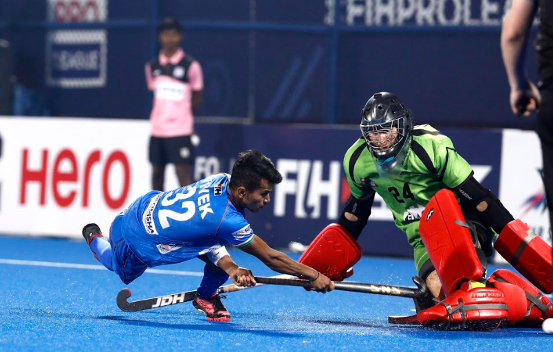Neelakanta Sharma of Indian hockey team vs Australia during FIH Hockey Pro League